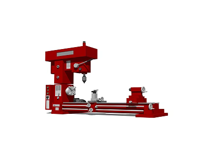 Red Heavy Duty Industrial Drilling Machine With Vertical Spindle And Horizontal Bed 3d model