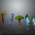 3D Rendered Cartoon Style Trees With Various Colors And Different Shapes
