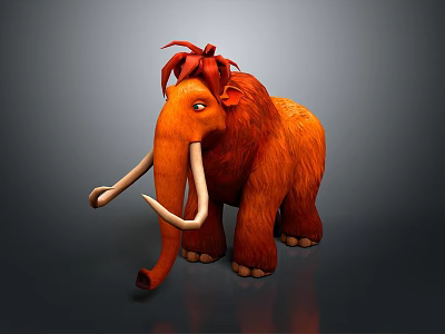 Animated Mammoth Character With Orange Fur Red Hair Decoration And White Tusks In Cartoon Style 3d model