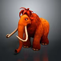 Animated Mammoth Character With Orange Fur Red Hair Decoration And White Tusks In Cartoon Style