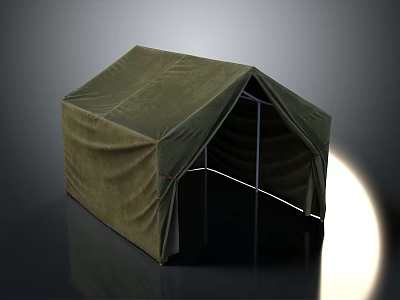 Green Outdoor Camping Tent Structure With Metal Frame And Canvas Cover 3d model