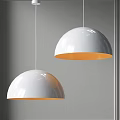 Two White Dome Shaped Pendant Lights With Orange Inner For Modern Interior 3d model