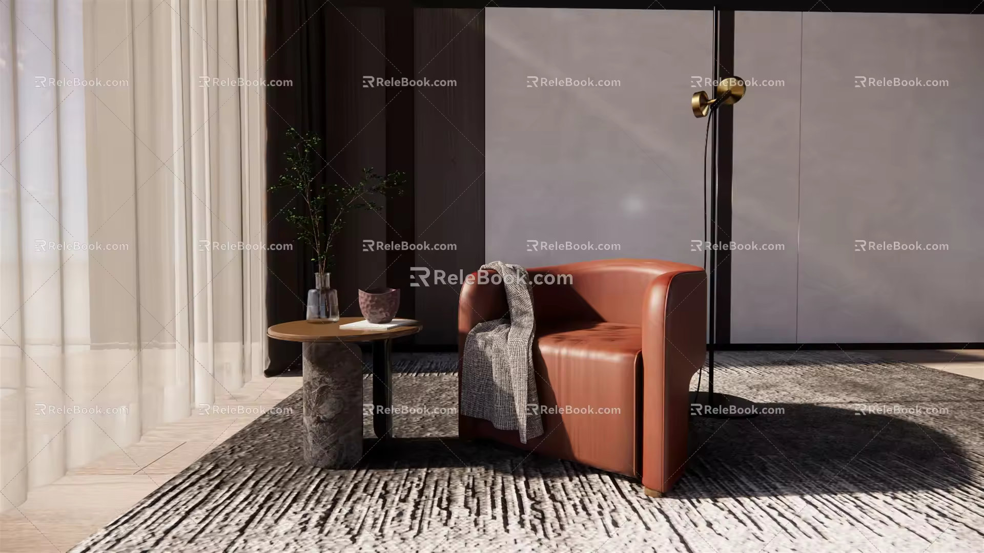 Single person sofa combination single person leisure sofa seat side table 3d model