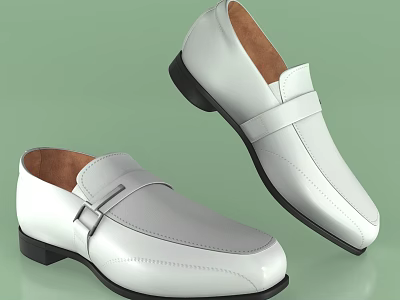White Leather Loafers Shoes With Buckle Detail Black Soles And Brown Insoles 3d model