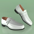White Leather Loafers Shoes With Buckle Detail Black Soles And Brown Insoles