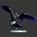 Mythical Avian Warrior With Blue Wings Holding Weapon On Frost Base 3D Model Sculpture