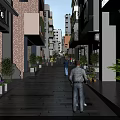 Historic Commercial Street With Traditional Architecture Stone Paved Path Greenery And Pedestrians Near Local Shops