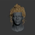 3D Head Model with Blue Face and Orange Messy Hair in 3D Rendering