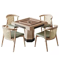 Modern Square Entertainment Table with Four Rattan Backrest Chairs and Light Green Cushions