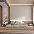 Minimalist Modern Bedroom Interior With Large Bed Shoji Doors Wooden Flooring And Recessed Lighting
