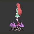 Pink Haired Girl In Green Dress With Flower Shaped Wand And Purple Petal Base