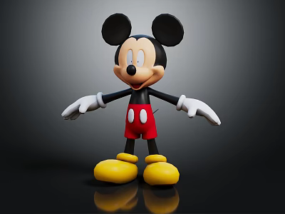 Classic Mickey Mouse Doll Featuring Black Round Ears Red Shorts White Gloves And Yellow Shoes 3d model