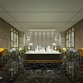 Modern Sales Office Interior Design With Model Display Yellow Chairs Marble Floor And Elegant Lighting