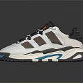 White Low Top Sneakers With Gray And Brown Panels Blue Soles And Gray Laces