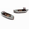 Two Vintage Wooden Boats Displayed With Weathered Hulls And Small Canopies
