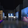 Modern Conference Hall Interior With Stage Seats And Large Digital Screens
