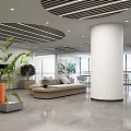 Modern Lounge Area with PINGAN Sign Green Plants and Bright Windows