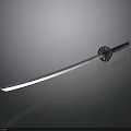 Traditional Samurai Sword With Sharp Curved Blade Decorative Tsuba And Reflective Surface