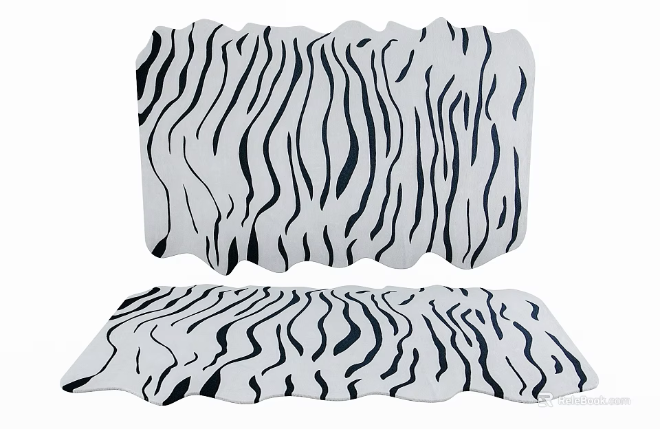 Stylish Zebra Pattern Rugs in Black and White with Irregular Wavy Edges 3d model