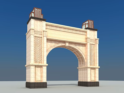 Classical Arched Stone Entrance Gate With Decorative Towers And Intricate Carvings 3d model