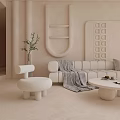 Modern Minimalist Living Room Interior With TV Wall Round Coffee Table Chandelier And Decorative Accents