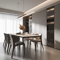 Modern Restaurant Interior Design With Dining Table Chairs Pendant Lights And Floor to Ceiling Windows