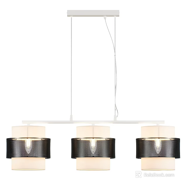 Modern Three Light Pendant Lamp With White Frame And Black Glass Shades 3d model 