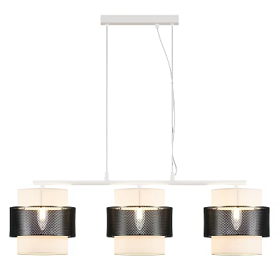 Modern Three Light Pendant Lamp With White Frame And Black Glass Shades 3d model