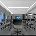 Modern High Tech Monitoring Control Room With Multiple Computers And Large Background Display Screens