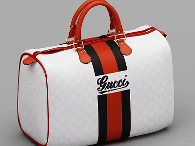 Stylish Gucci Handbag With White Pattern Red Black Stripes Red Handles And Brand Logo 3d model