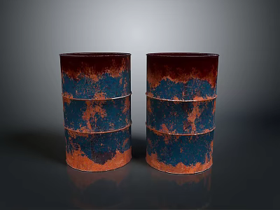 Rustic Metal Barrels With Vintage Red Blue Patina For Household Storage 3d model
