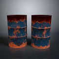 Rustic Metal Barrels With Vintage Red Blue Patina For Household Storage
