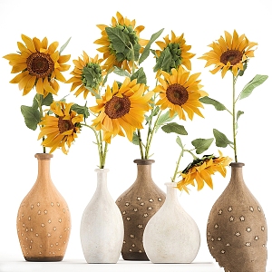 Modern jewelry ornaments combination sunflower vase bouquet ethnic 3d model