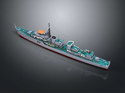 Green And White Military Patrol Boat With Antenna Superstructure And Deck Equipment 3d model