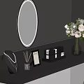 Modern Dark Dressing Table With Oval Mirror Perfume Jewelry Cosmetics And Flower Vase
