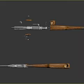 Disassembled Firearm 3D Model Display With Wooden Grips Magazine Barrel Components