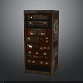 Vintage Industrial Furniture With Red Brown Finish Multiple Drawers And Control Panels Number 42