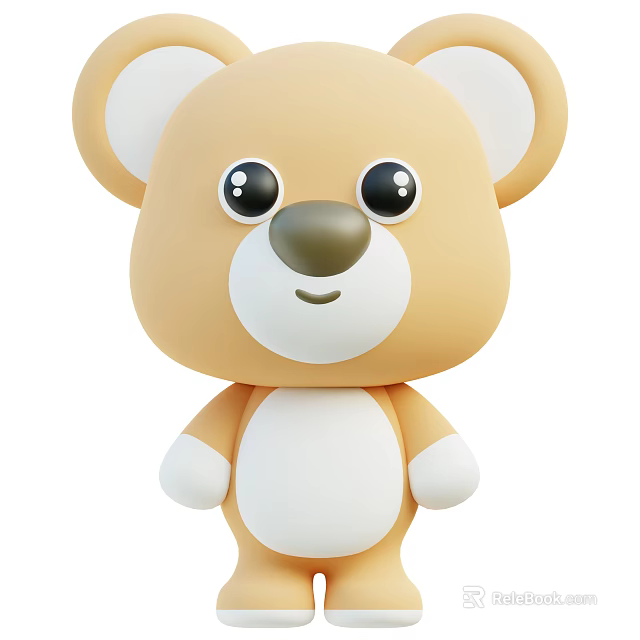 Cute Light Brown And White 3D Cartoon Bear With Big Eyes And Smiling Face 3d model 