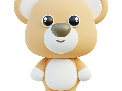 Cute Light Brown And White 3D Cartoon Bear With Big Eyes And Smiling Face 3d model