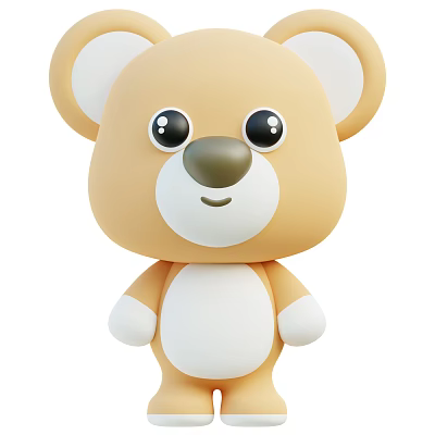 Cute Light Brown And White 3D Cartoon Bear With Big Eyes And Smiling Face 3d model