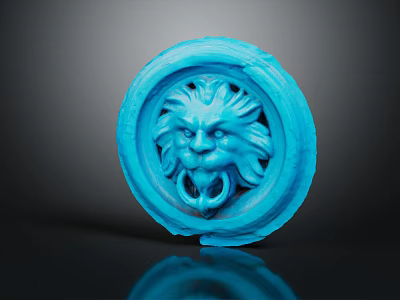 Decorative Blue Circular Door Handle With Lion Head Carving And Shiny Finish 3d model