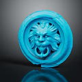 Decorative Blue Circular Door Handle With Lion Head Carving And Shiny Finish