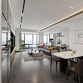 Modern Minimalist Living Dining Room Interior With Gray Sofa White Table And Natural Light