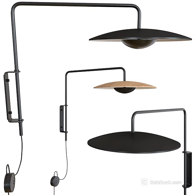 Modern Minimalist Wall Lamps With Black Metal Frames And Wooden Shade In Different Styles 3d model 