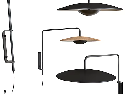 Modern Minimalist Wall Lamps With Black Metal Frames And Wooden Shade In Different Styles 3d model