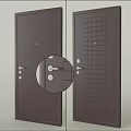 Modern Dark Brown Swing Doors With Grid Pattern And Metal Handle 3d model
