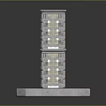 Cartoon Multi Story Building on Snowy Textured Platform with Balconies and Gray Exterior