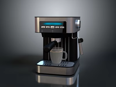 Modern Stainless Steel Kitchen Counter With Espresso Machine Coffee Cup Digital Display And Black Design 3d model