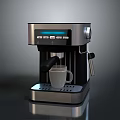 Modern Stainless Steel Kitchen Counter With Espresso Machine Coffee Cup Digital Display And Black Design