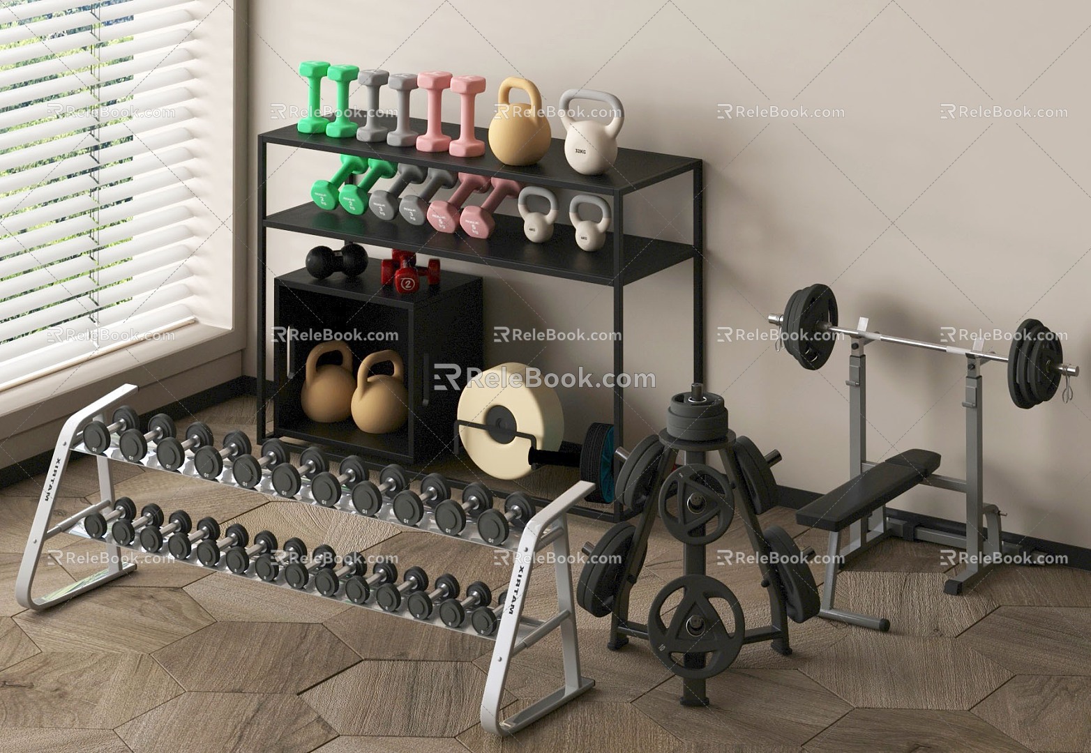 Fitness Equipment Barbell Dumbbell Kettlebell Fitness Equipment Storage Rack 3d model